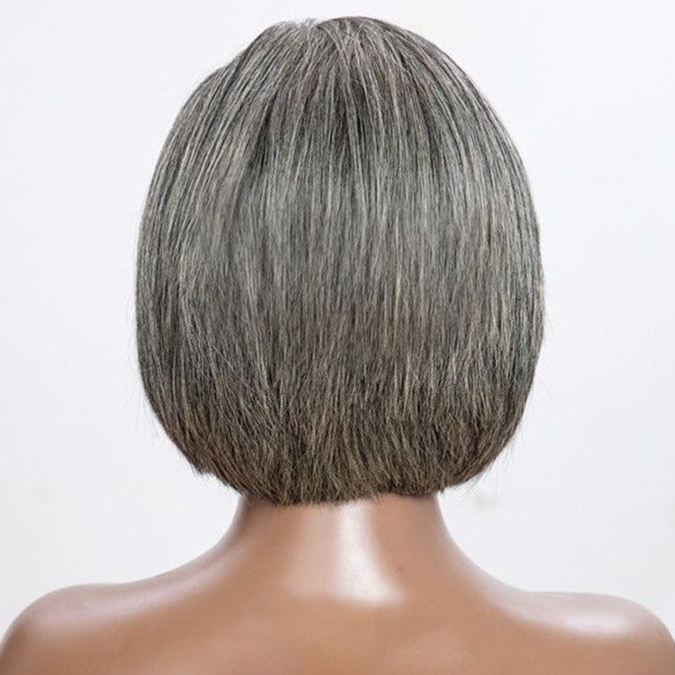 Salt And Pepper Short Bob Wig Lace Front Wig with Side Bangs