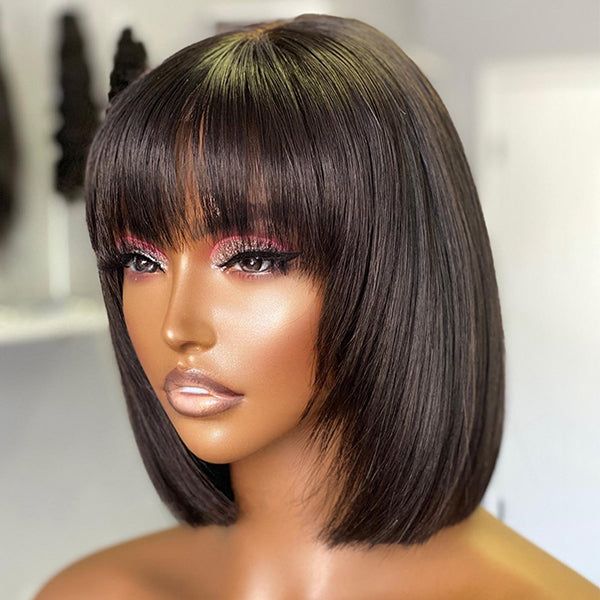 Short Cut Glueless Fronta Bob Wig With Bangs