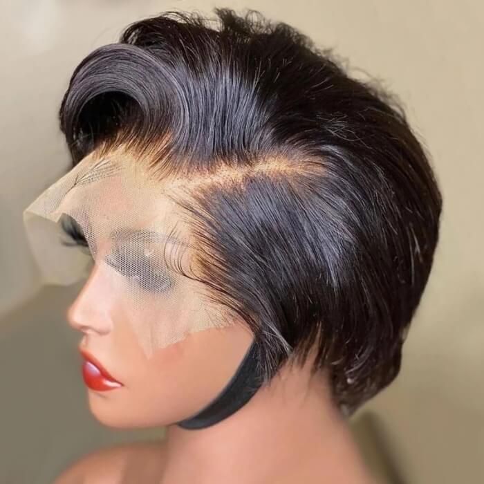 Short Pixie Cut Wig Straight Side Part Bob Wig Lace Front Human Hair Wigs