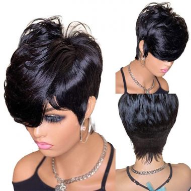 Human Hair Pixie Cut Lace Front Wig with Bangs